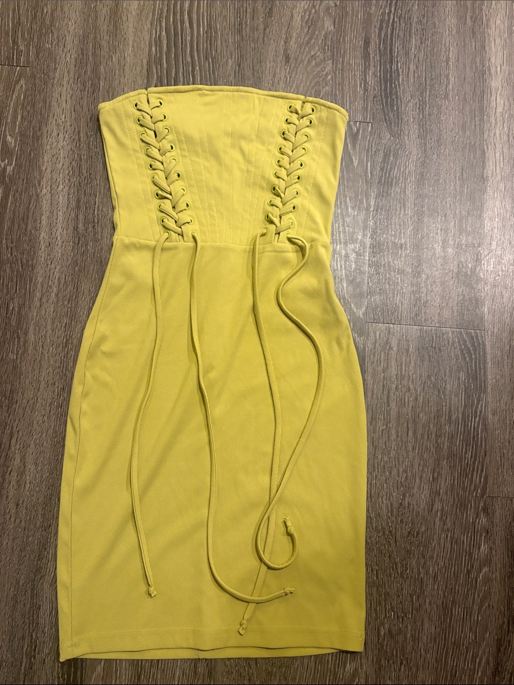 Hera Collection Strapless Lace-Up Bodycon Dress in Yellow